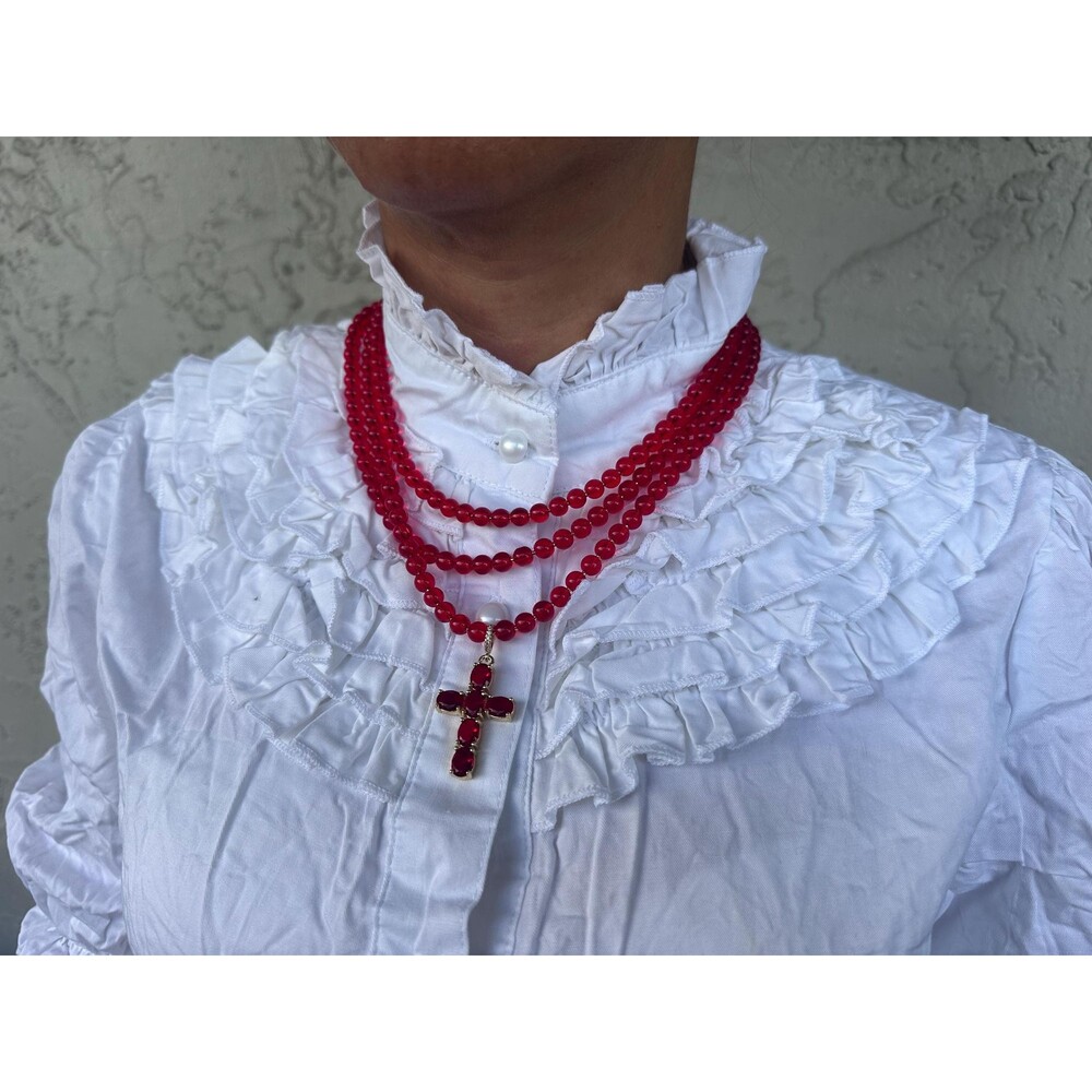 Elizabeth Frankenstein Inspired Gothic Red Cross Necklace